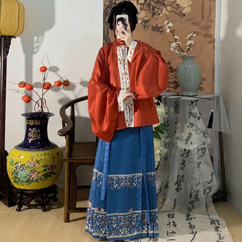 恺吉锐凌轩阁原创汉服女秋寒起明制立领对襟短衫琵琶袖马面裙秋冬款