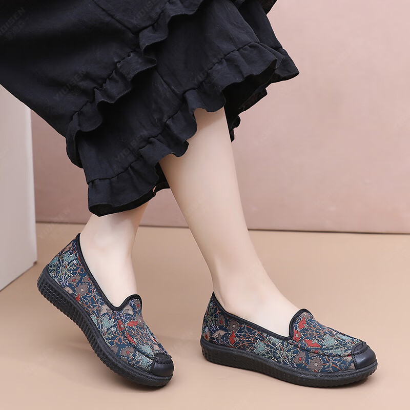 意迪森传统老北京布鞋柔软透气飞织鞋面女单鞋软底不累脚久站不累踩屎感 红色 35 (225mm)