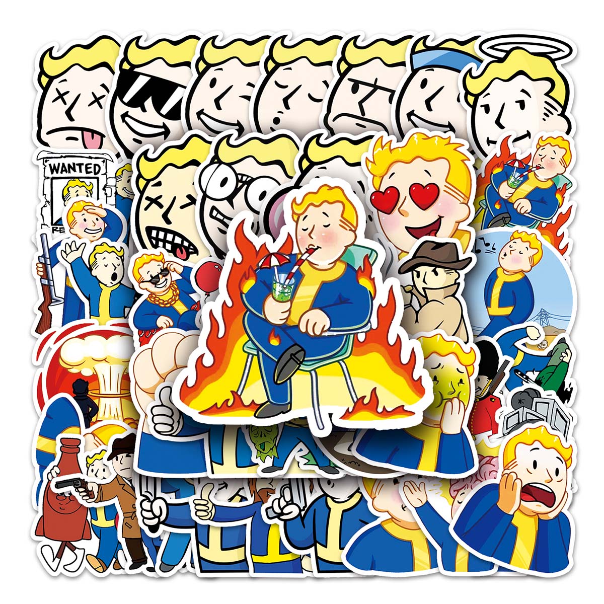 50张辐射避难所游戏趣味表情包卡通贴纸 滑板手机笔记本电脑水杯汽车