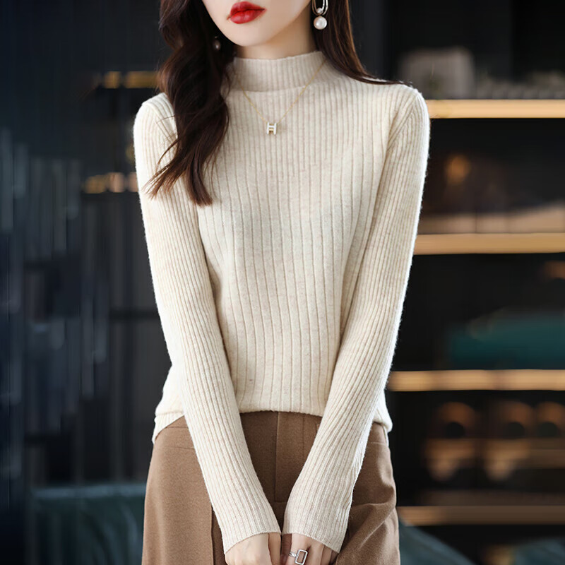 香影芬半高领套头毛衣女长袖针织衫女修身保暖内搭洋气减龄打底衫女上衣 北美焦糖 XL (建议115-125斤)