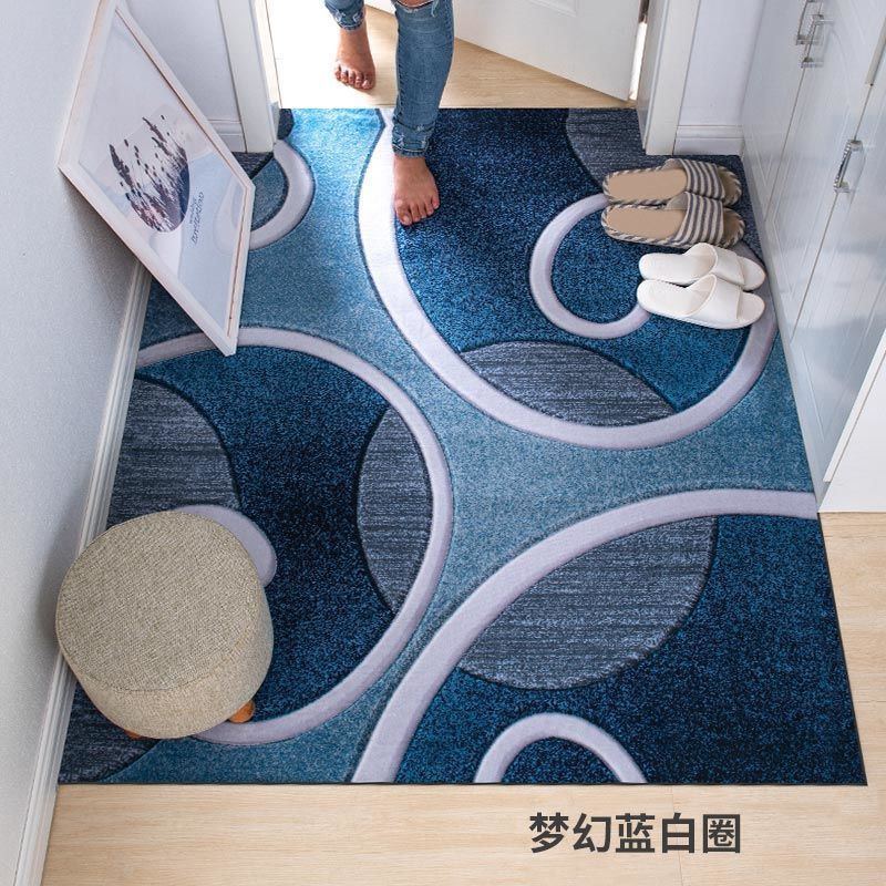 奈柚北歐門口地墊門墊進(jìn)門地毯踩腳墊客廳入戶門入門家用防滑吸水墊子 夢境藍(lán)白圈 50*80厘米