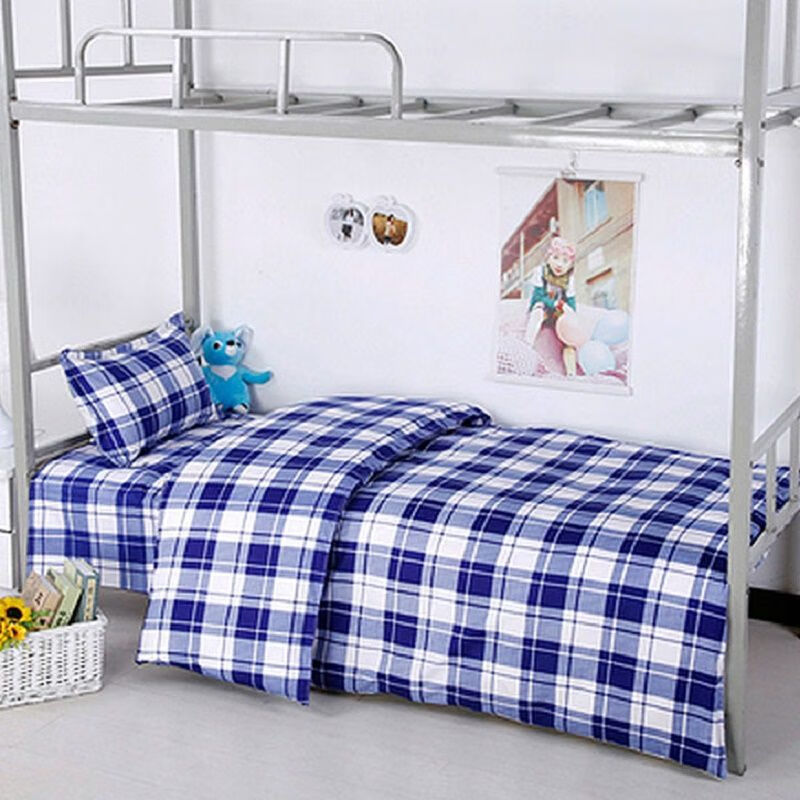 蓓燕学生员工宿舍床单 被罩 枕套单人 上下铺床 床上用品 蓝白格（床单+被罩+枕套） 被罩1.5*2米 床单1.35*2米