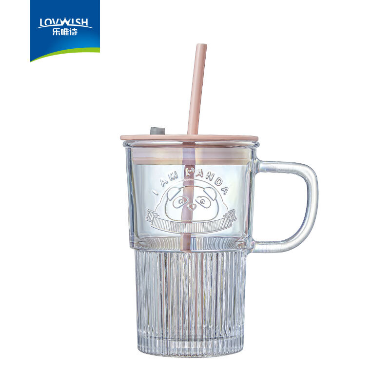 乐唯诗（LOVWISH）玻璃杯带茶仓女高颜值茶水分离果茶杯泡茶杯子办公室大容量吸管杯 熊猫吸管杯【炫彩】420ml1只