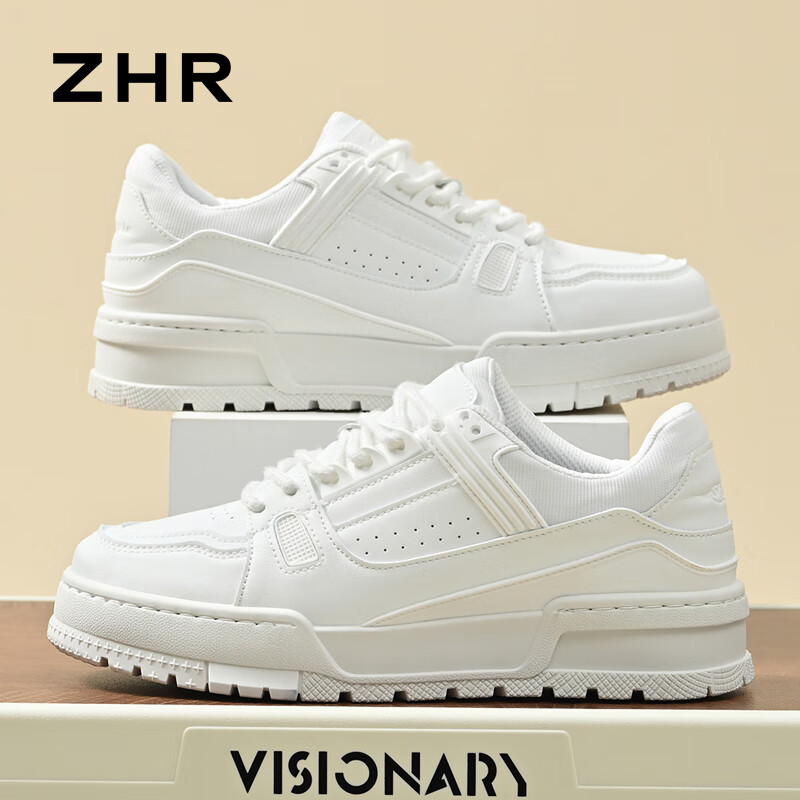 ZHR 则则男鞋【经典配色】新款运动休闲鞋男低帮厚底舒适板鞋百搭小白鞋 白色 41