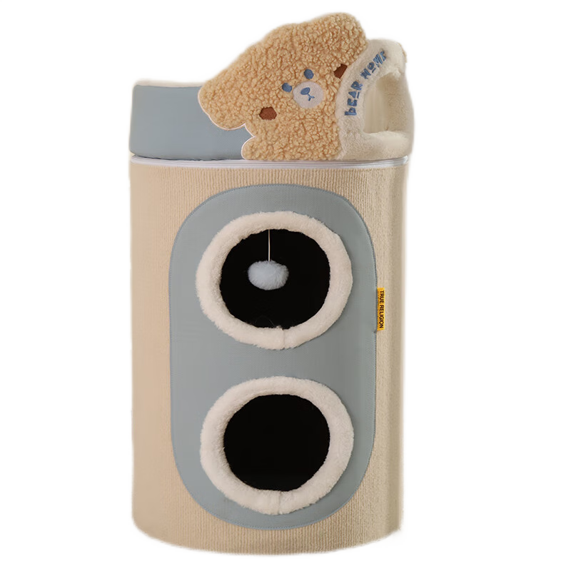 華元寵具（hoopet）貓窩貓爬架一體貓樹毛絨保暖貓咪屋雙層貓抓板劍麻桶貓玩具貓爬架 小熊貓抓桶+毛毯【秋冬保暖】