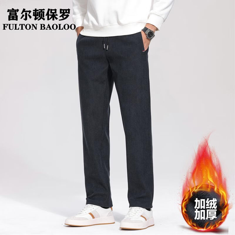 FULTON BAOLOO 富尔顿保罗休闲裤男士春秋季宽松弹力百搭灯芯绒长裤子中青年韩城潮流直筒裤 深灰-加绒款 L (175) (建议110-130斤穿)
