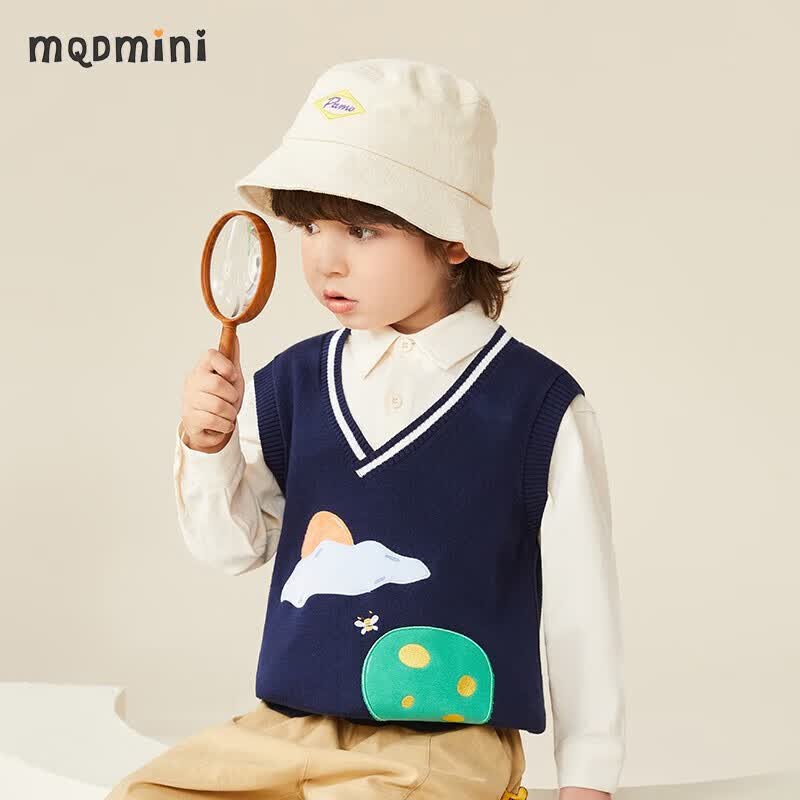 MQDMINI童装儿童毛衣男童休闲针织背心中小童百搭马甲女童春季衣服 阳光小树蓝色 120属于什么档次？