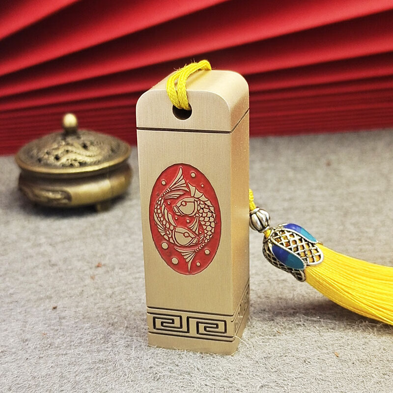 佳城梁实心黄铜印章书法篆刻私人刻字书画收藏成人礼生日送父亲退伍毕业纪念企业定制 鸿运锦鲤 20*20*60mm