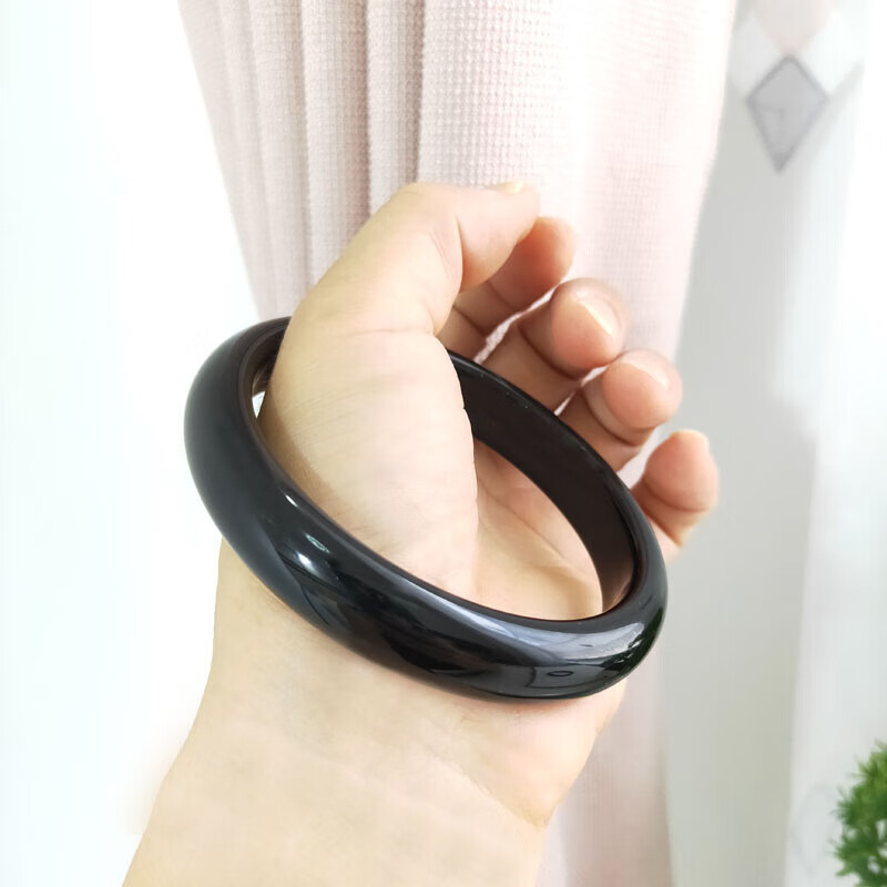 snqp黑玉手镯黑色巴西玛瑙 高冷时尚髓情侣玉石手环带证书 54