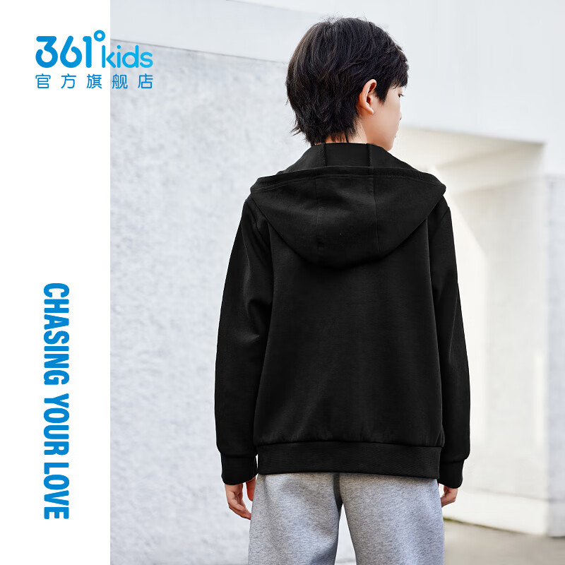 361°童装男童连帽针织外套年春季新款中大童运动外套时尚简约上衣 经典黑B 150