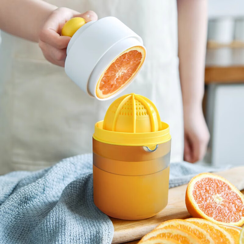 米聆手动榨汁杯挤压器家用压榨机水果橙汁挤汁渣分离便携式小型榨柠檬 橙色/1个装