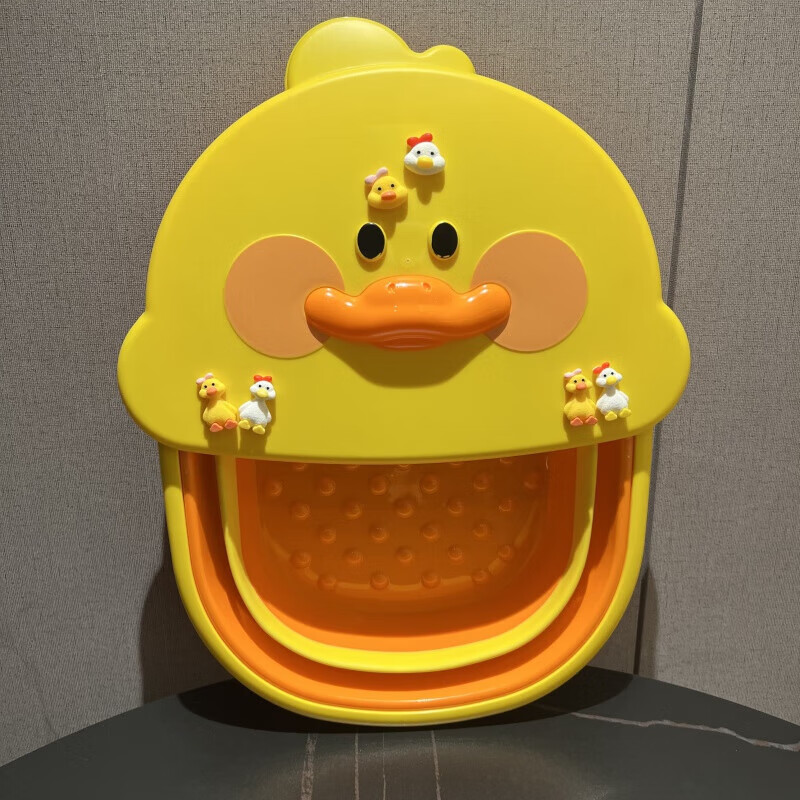 纳娇折叠儿童泡脚桶黄鸭洗脚盆小孩宝宝足浴桶卡通可爱少女足 黄色