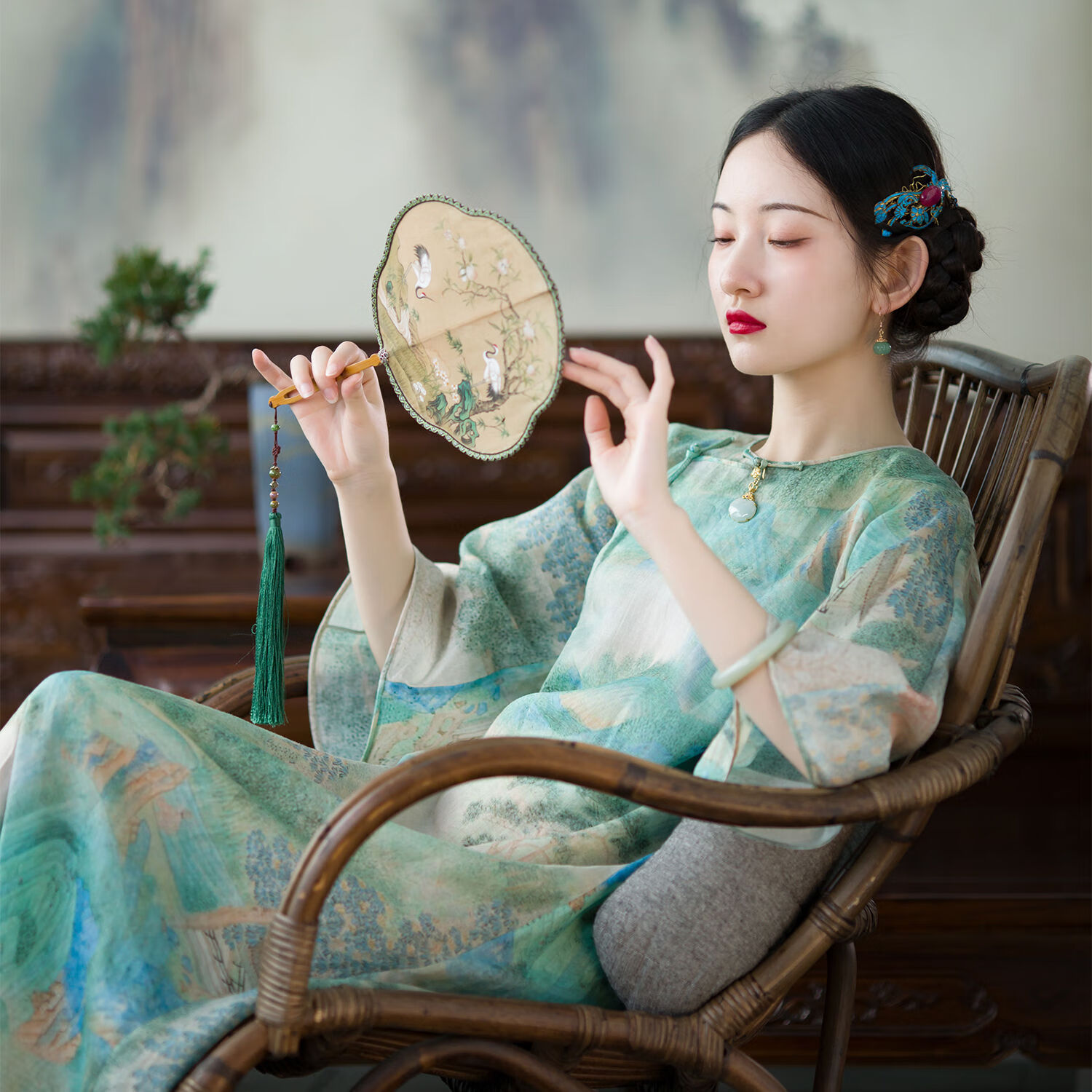 一城风絮闲梦江南丨中式民国风无领宽松倒大袖旗袍年轻薄款原创   浅