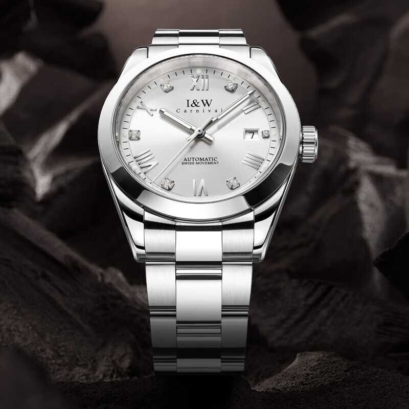 爱沃驰瑞士品牌IW手表男士机械表进口瑞士机芯夜光防水腕表品牌礼物手表 光圈雪花白【瑞士机芯】免费刻字