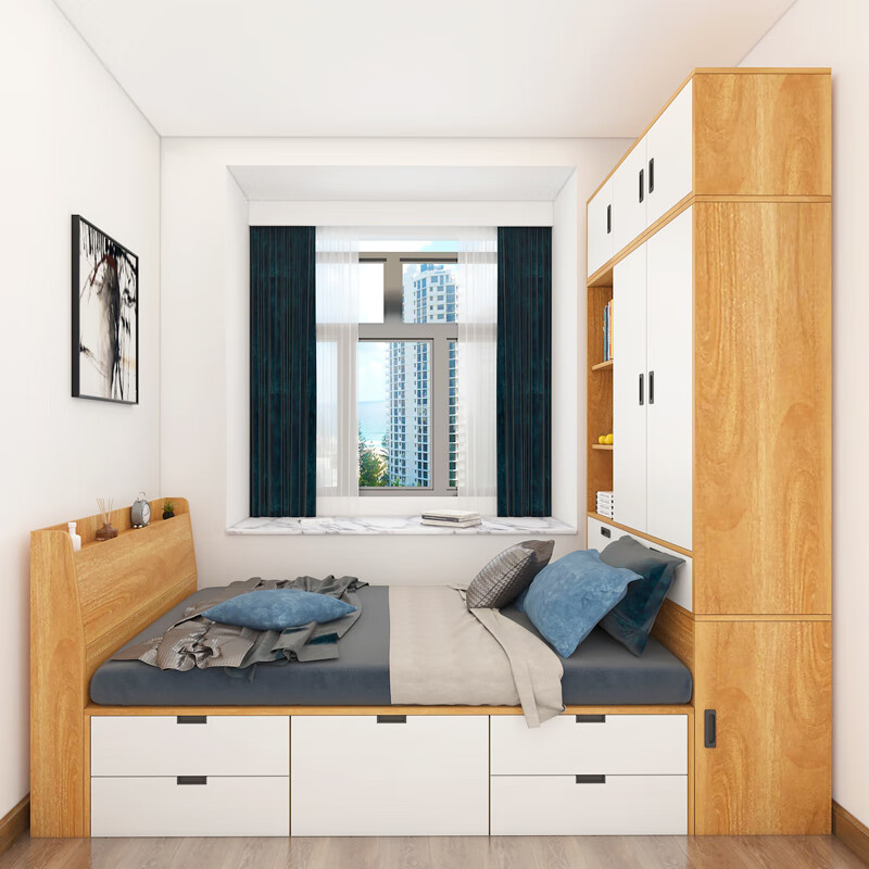 平子集小户型榻榻米床组合卧室衣柜床立柜婚床卧室家具enf级免漆板