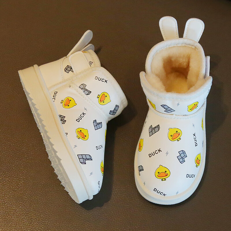 小黄鸭奔跑吧小黄鸭儿童雪地靴冬季加厚绒男童棉鞋女