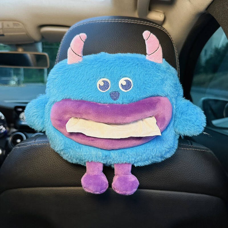 雅派驰车载纸巾盒挂式可爱网红小怪兽毛绒汽车抽纸盒
