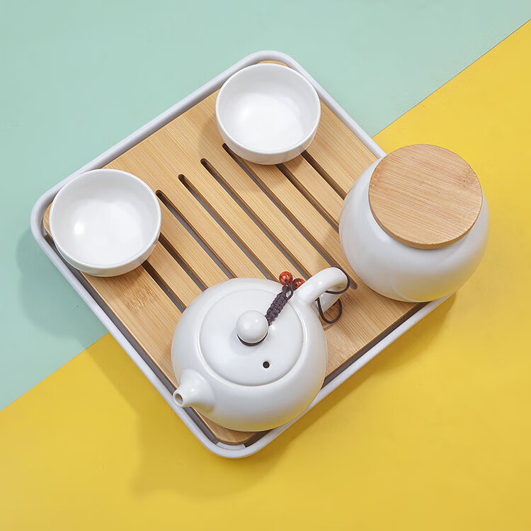 山头林村小罐茶茶具 陶瓷茶具小套装一壶两杯迷你旅行家用茶盘酒店