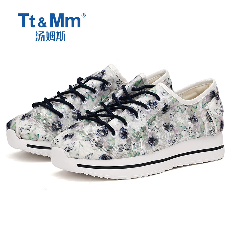 汤姆斯厚底增高女鞋2024春夏款网纱透气百搭休闲镂空网面鞋 白色 35