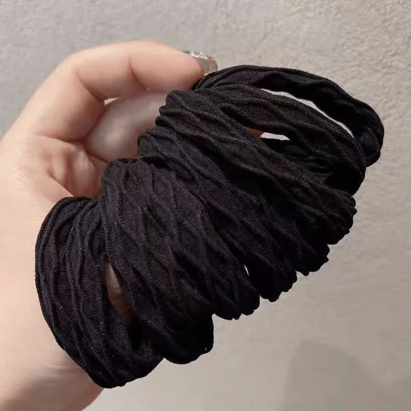 杰唯伊炫彩发圈女高弹力秋冬新款高马尾扎头发绳耐用橡皮筋皮套头绳发饰 BH-FQ148网格发圈【10根装】黑色