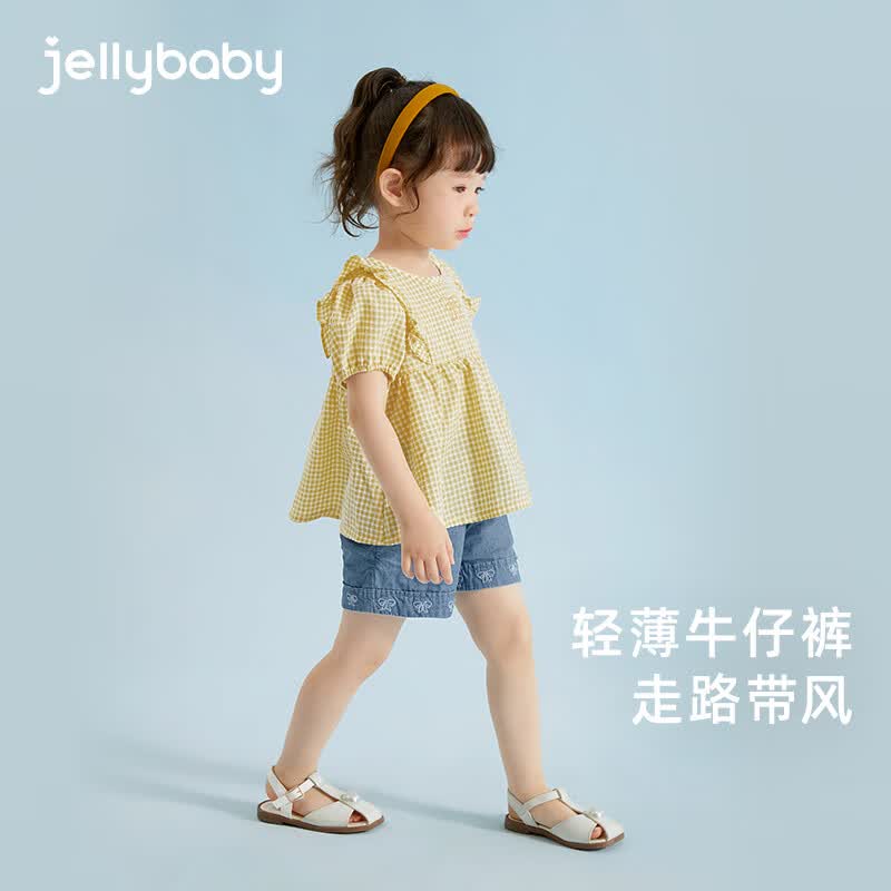 JELLYBABY女童套装夏季儿童童装婴儿两件套短袖洋气宝宝夏装 黄色 140 cm