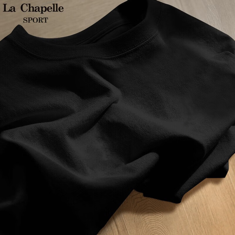 La Chapelle Sport拉夏貝爾純棉短袖t恤女夏季圓領休閑百搭時尚潮牌寬松透氣打底衫 黑色(空白) M /160(推薦100-115斤)