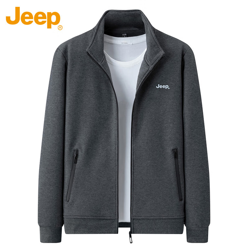吉普（JEEP）卫衣男春季宽松休闲开衫外套男士潮流重磅运动衣服男装 灰色 XL 