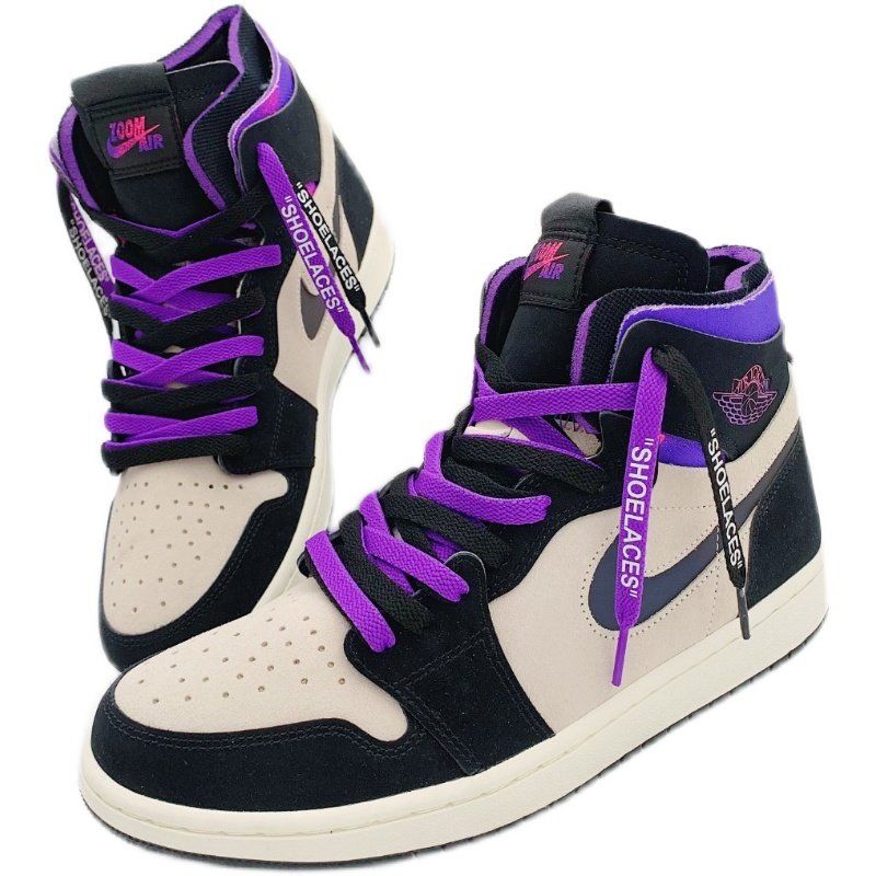 罔济aj1鞋带适配1 zoomcomfort白黑紫大巴黎黑白拼色shoelaces空中鞋