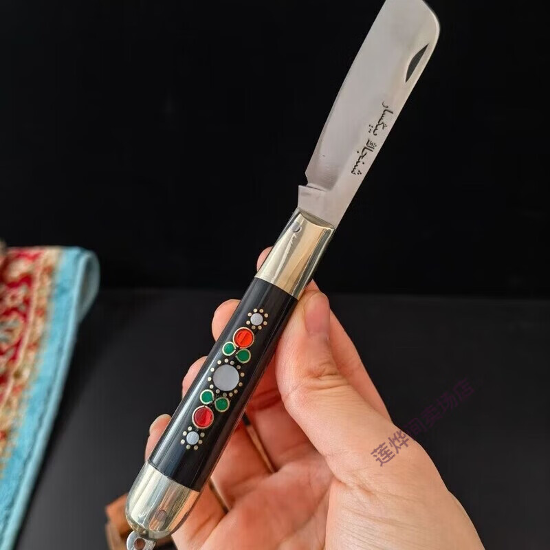 筏芯英吉沙小刀折叠手工制作亚克力柄便携式精美野营户外 黑色 60