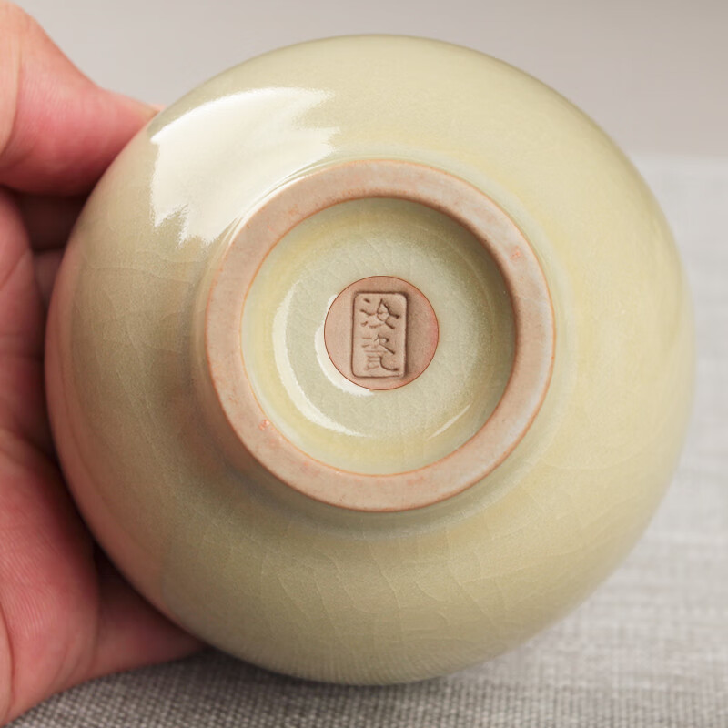 易信米黄汝窑杯陶瓷单杯开片可养主人杯喝茶器家用喝茶杯功夫茶具配件 汝窑钟形杯-米黄