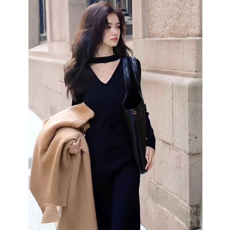 上档次减龄冬款过年衣服2024春节法式高级感配大衣 黑色加厚保暖高 不