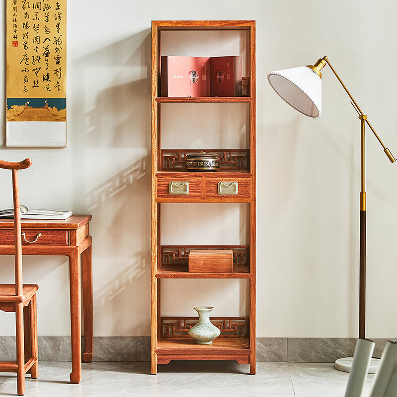 宋韵红木家具缅甸花梨(学名:大果紫檀)多层书架新中式置物架全实木