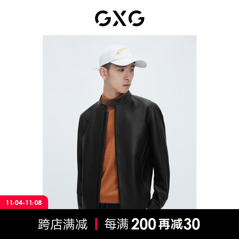 GXG男装【斯文系列】21年秋季新款黑色休闲立领羊皮革皮衣外套 黑色 170/M怎么样,好用不?