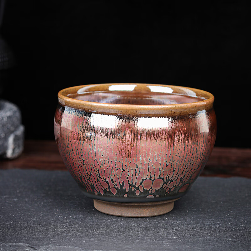 闽北建盏丨建窑名师黄涛纯手工金樽彩金大号油滴将军杯高端陶瓷建盏