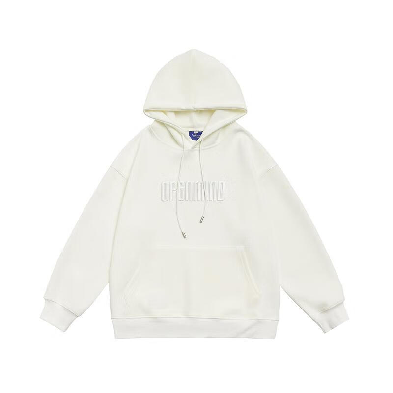 秋冬带帽子的长袖卫衣男连帽重磅连帽加绒加厚卫衣男ins潮牌宽松 白色