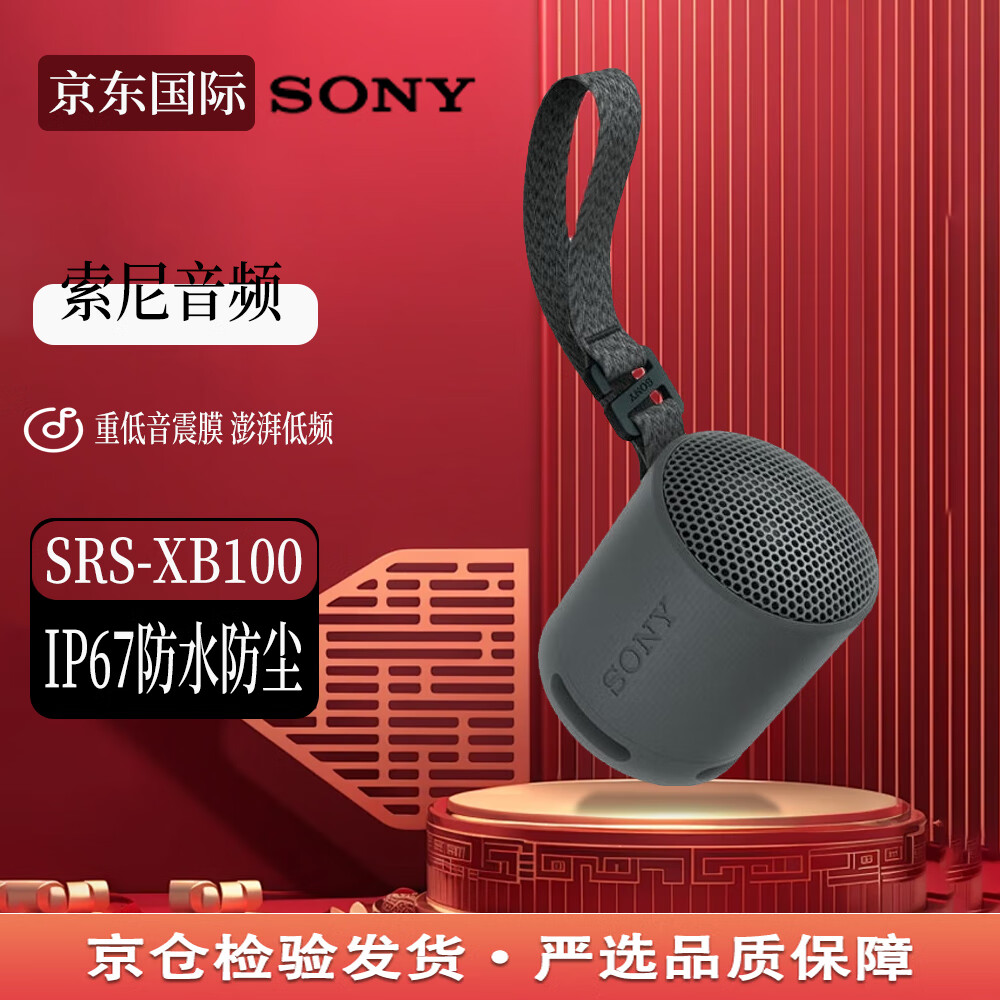 索尼（SONY）SRS-XB100 便携式无线音响 蓝牙音响 低音音响 户外音箱 国际版 黑色
