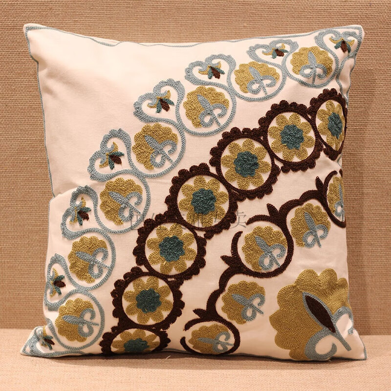 十字绣抱枕自己绣十字绣抱枕美式新中式小清新花沙发 连理枝蓝 45*45