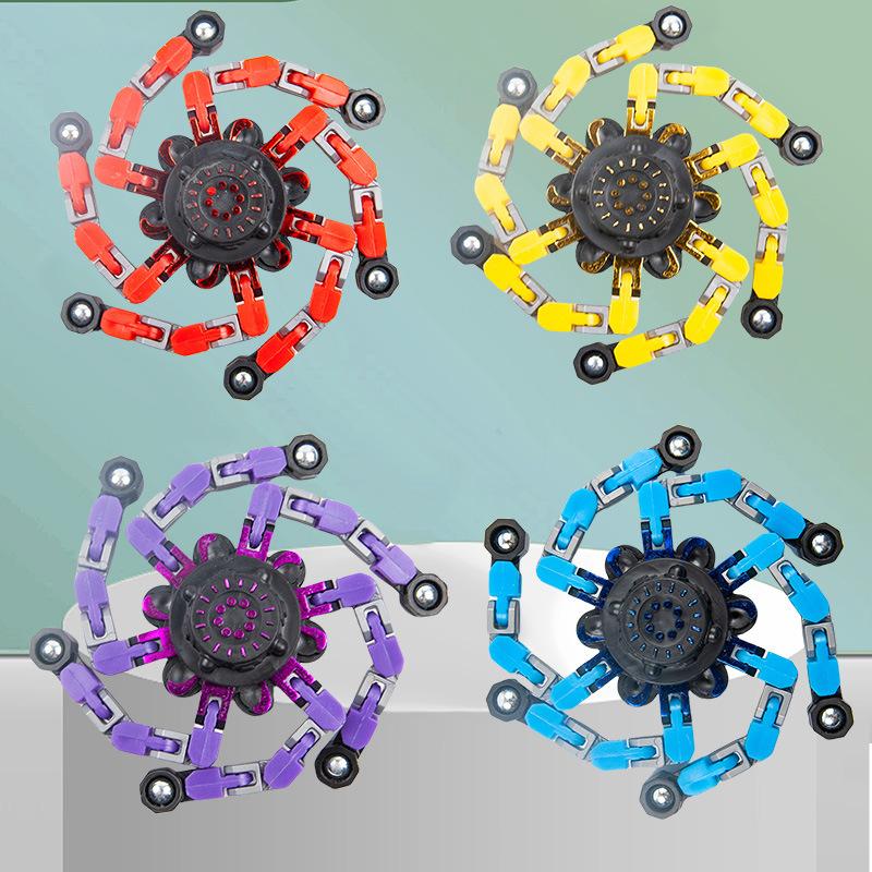 儿童机械变形陀螺发光手指解压螺旋百变指尖夜光链条变型创意玩具 随机畅销色【普通款】 指尖陀螺（1个装）