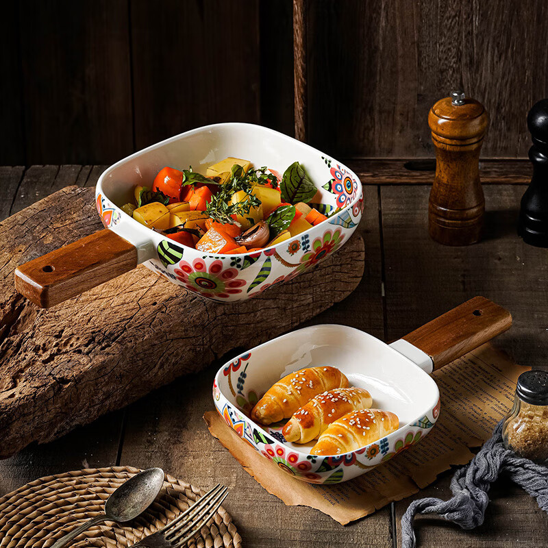 富牛牛同餐具蝶恋花手柄碗陶瓷米饭碗面碗汤碗 水果沙拉碗 秘园小号