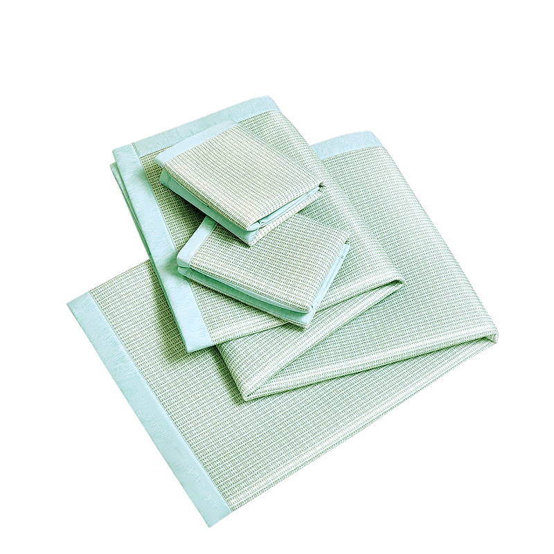 富安娜 月亮湖A类可水洗凉感印花席 双人三件套 绿色 1.8*2米【可折叠】