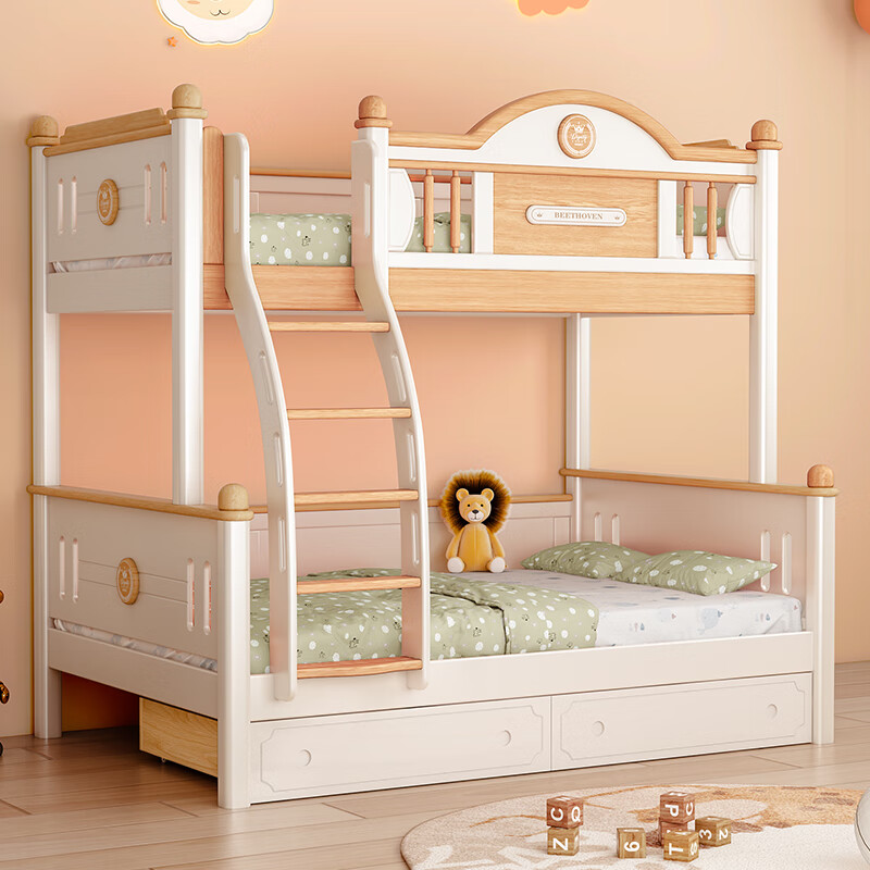 泽慕儿童床实木儿童床上下铺双层床多功能分体式高低床组合两层子母床