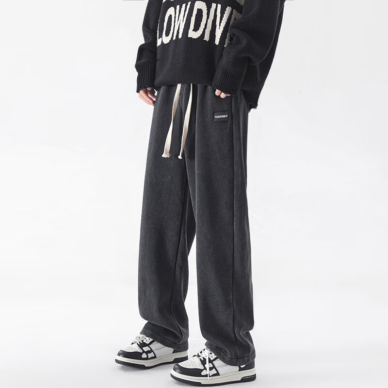 森卡西huitoulv卫裤男士冬季加绒休闲运动裤潮牌直筒宽松美式大码长裤