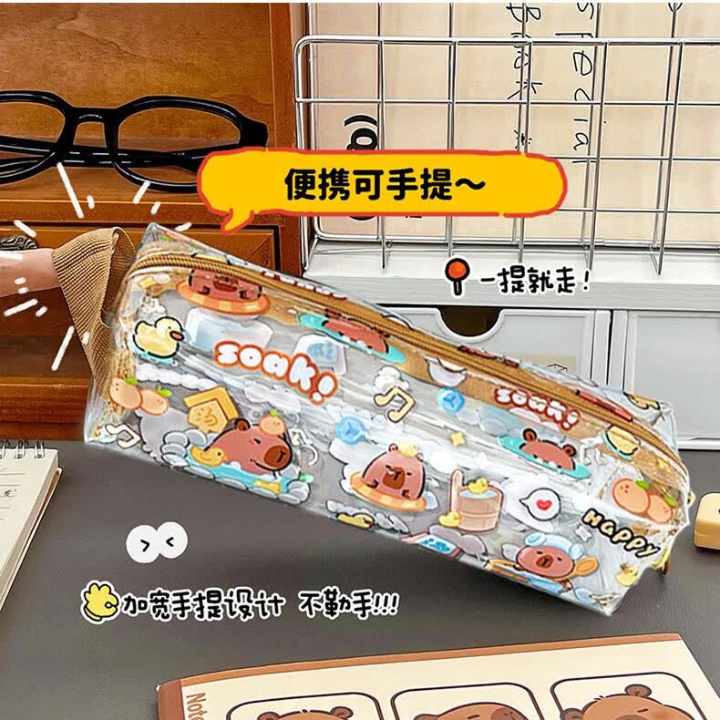 凯伦猫 卡皮巴拉笔袋大容量简约小方包 多功能学生文具铅笔盒文具收纳盒小学生男女孩生日六一儿童节礼物