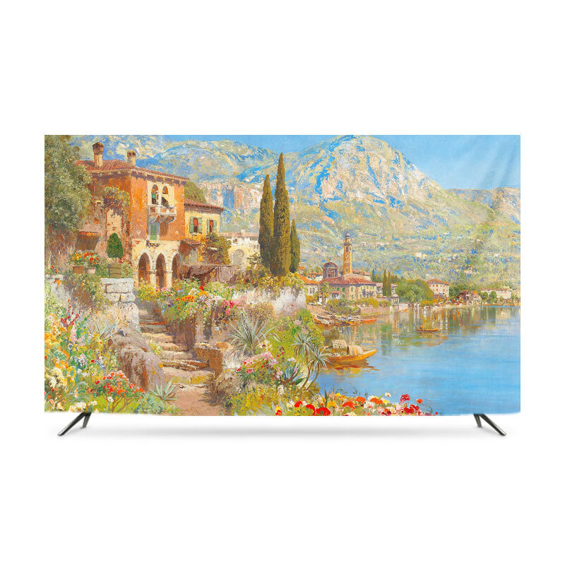 风油画电视套防尘罩75寸86电视套盖布遮电视布电视套防尘 海滨小城1