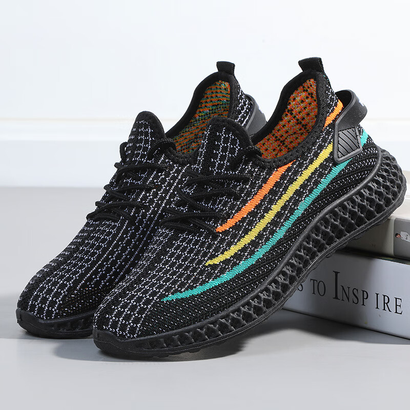 【优选百货】网面运动鞋女鞋春夏秋季透气网鞋休闲鞋轻便软底 飞织椰子鞋黑色 39