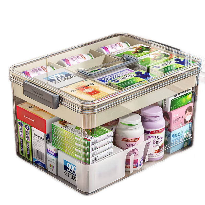 妙馨思药箱家庭装药物收纳盒医药箱家用多层透明大容量便携式医疗小药箱 PET 高透特大号药箱