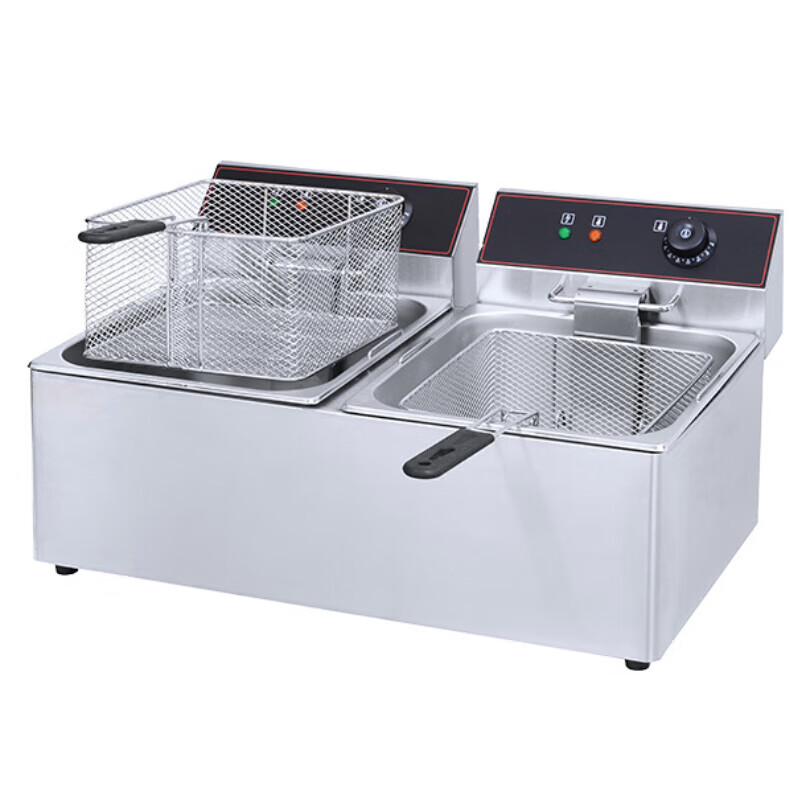 mnkuhg 电炸炉商用小吃双缸油炸锅加厚炸油条薯条油炸机炸鸡翅串