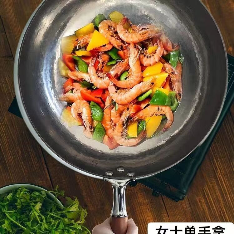 正宗章丘钛锅纯钛锅炒锅炒菜锅手工锻打无涂层不粘锅章丘手工铁锅 纯钛锅口径34cm送木盖不锈钢铲勺