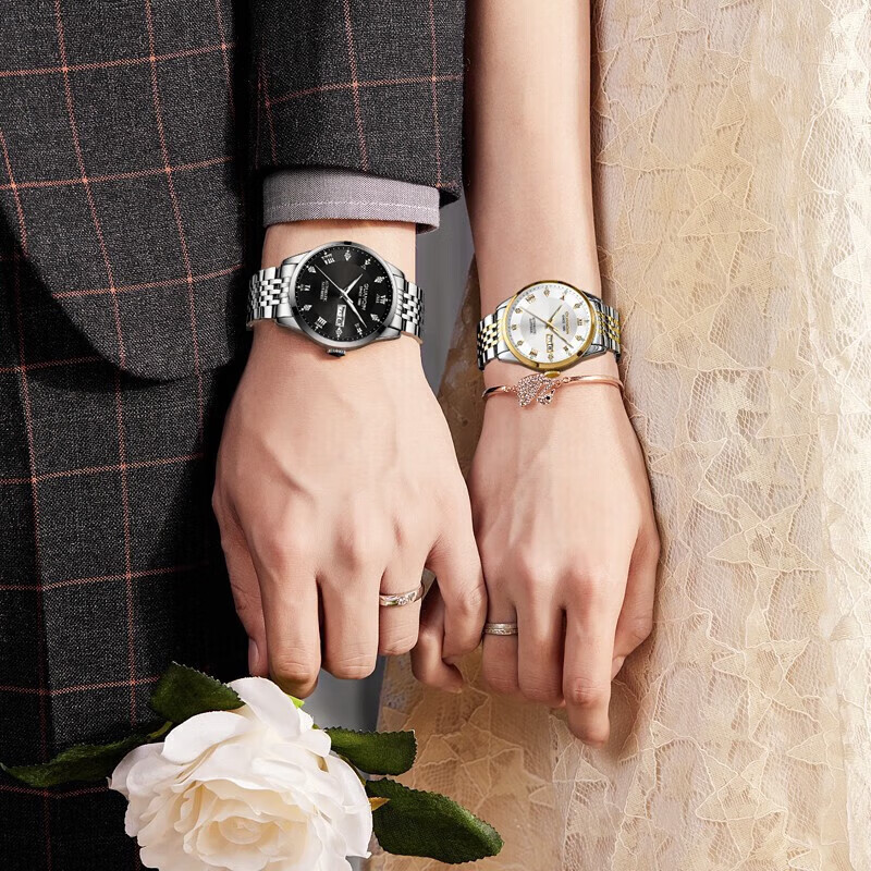 冠琴（GUANQIN）手表男士全自动机械表瑞士名表十大品牌进口机芯夜光防水高端男表 【典藏版】百搭黑色情侣对表【升级进口机芯】