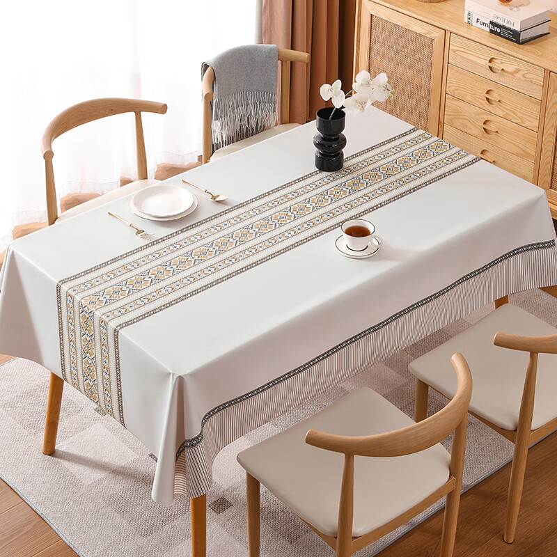 简美家餐桌布防水防油防烫免洗加厚PVC餐桌垫长方形台布茶几布三餐四季